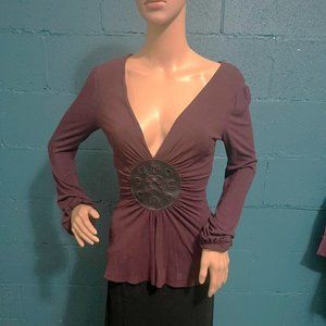 MODA International Burgundy Wine Red / Purple Sexy V-Neck Size Small